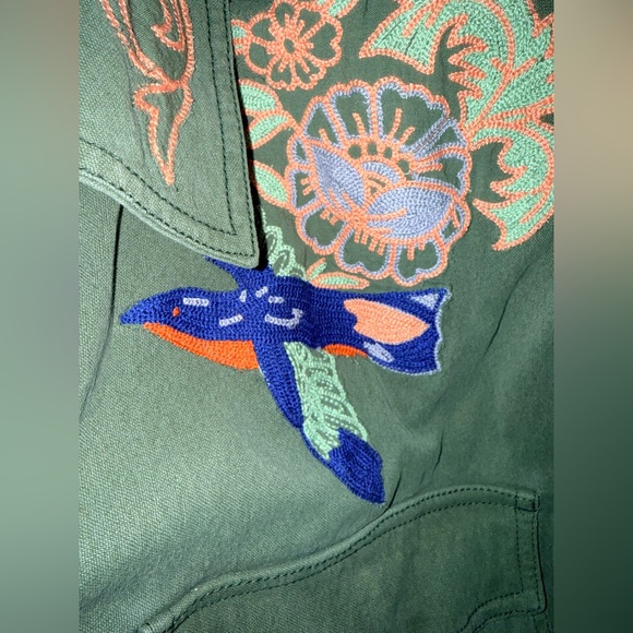 LIKE NEW FREE PEOPLE WE THE FREE TAKE FLIGHT EMBROIDERED SHIRT, DRIED PINE, XL - Picture 10 of 13